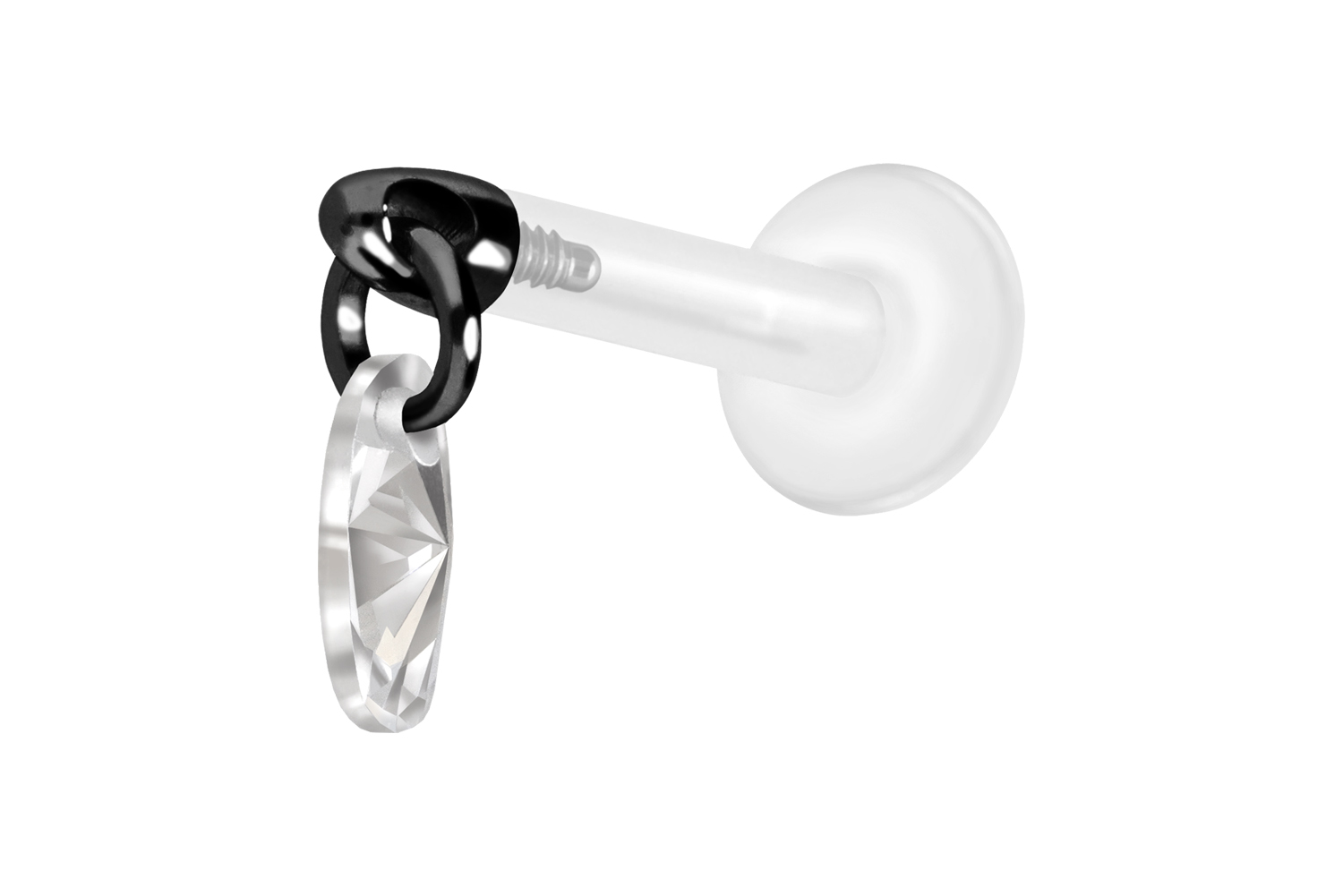 PTFE Labret Piercing mit Innengewinde + Titan-Aufsatz KRISTALLOVAL